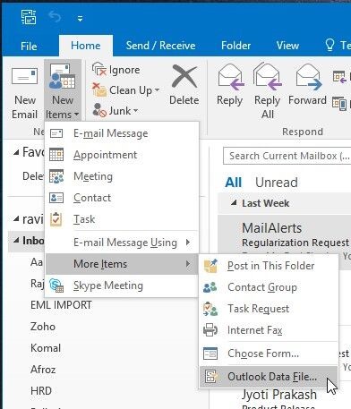 Create a new Outlook Data file